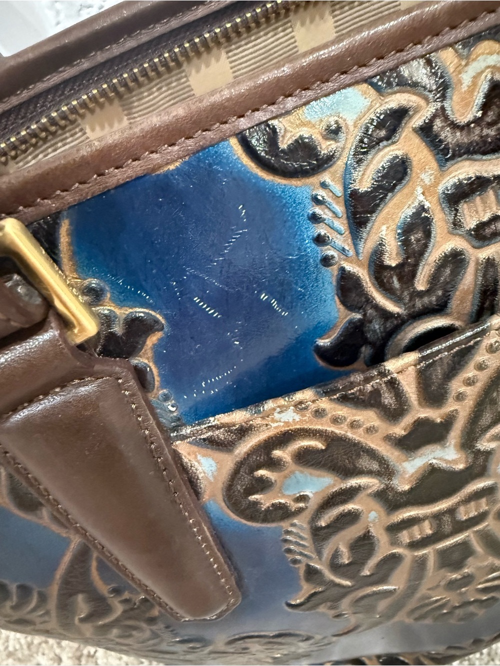 Brahmin Blue & Brown Damask Embossed Medium Asher Navy Fresco Tote w/card - Picture 10 of 10